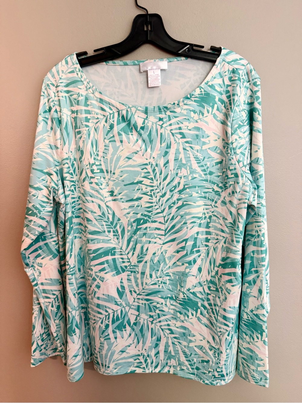 Stella Parker Long Sleeve Palm Leaf Print Top